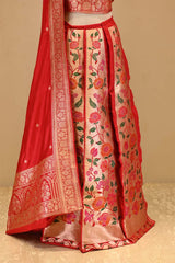 Red Banarasi Katan Silk Lehenga Choli with Paithani Work