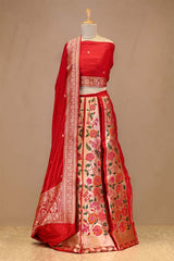 Buy Bridal Red Banarasi Katan Silk Lehenga Choli with Paithani Work