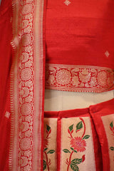 Red Banarasi Katan Silk Lehenga Choli with Paithani Work