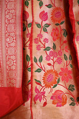 Red Banarasi Katan Silk Lehenga Choli with Paithani Work