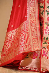 Red Banarasi Katan Silk Lehenga Choli with Paithani Work