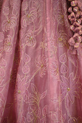 Mauve Organza Silk Bridal Lehenga with Floral Pakshi Applique Embellishments