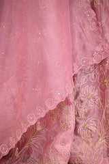 Mauve Organza Silk Bridal Lehenga with Floral Pakshi Applique Embellishments