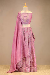 Buy Bridal Mauve Organza Silk Bridal Lehenga with Floral Pakshi Applique Embellishments