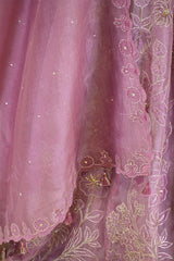 Mauve Organza Silk Bridal Lehenga with Floral Pakshi Applique Embellishments