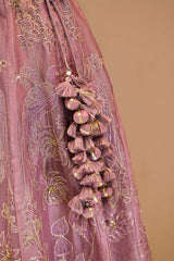 Mauve Organza Silk Bridal Lehenga with Floral Pakshi Applique Embellishments