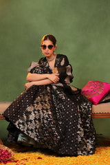 Black Banarasi Raw Silk Kalidar Bridesmaid Lehenga
