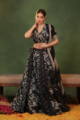 Black Banarasi Raw Silk Kalidar Bridesmaid Lehenga