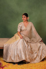 Silver Banarasi Tissue Silk Lehenga with Hand Embellished Blouse