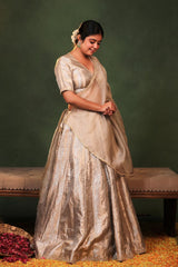 Silver Banarasi Tissue Silk Lehenga with Hand Embellished Blouse