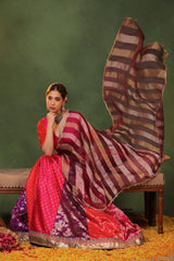 Pink Raw Silk Kalidar Lehenga Inspired by Bollywood