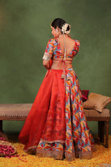 Multicolor Dupion Silk Lehenga with Abstract Print and Zari Buti Detailing