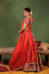 Multicolor Dupion Silk Lehenga with Abstract Print and Zari Buti Detailing