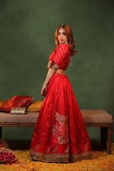 Red Handloom Banarasi Bridal Lehenga with Gayatri Mantra Hand-Embroidery