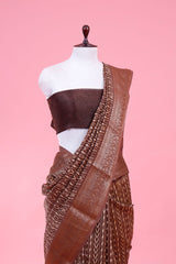 Brown Geometrical Printed Chanderi Silk Saree