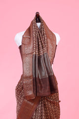 Brown Geometrical Printed Chanderi Silk Saree