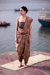 Light Brown Kalamkari Printed Chanderi Silk Saree