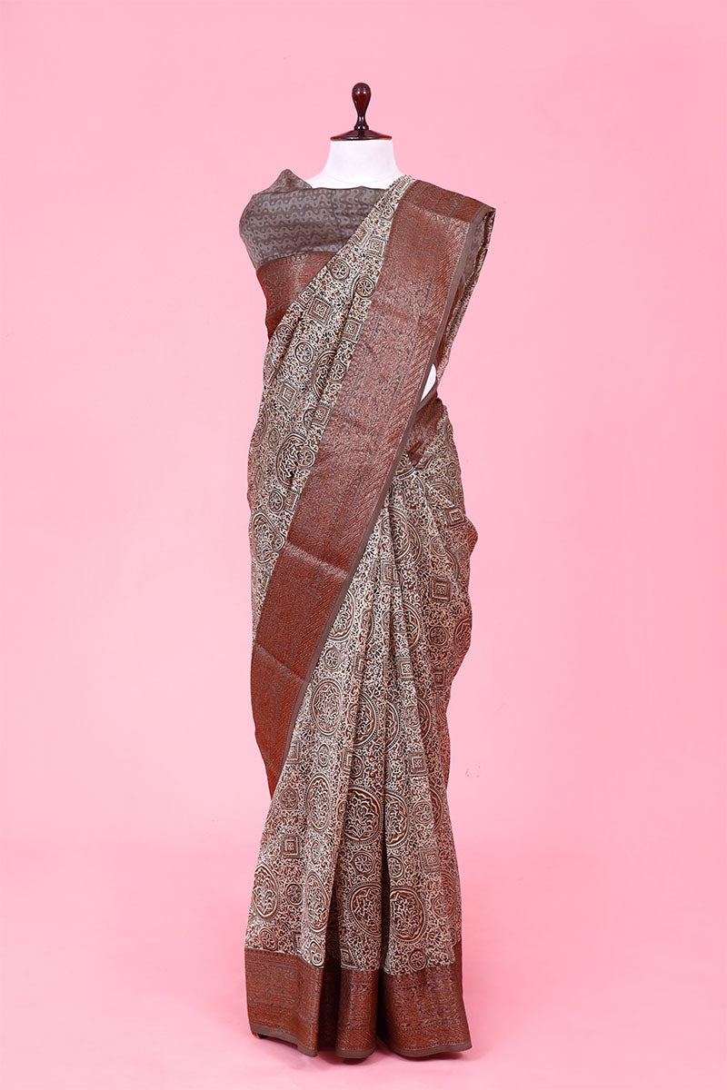 Charulata Hand Batik Chanderi Cotton Saree with Ajrakh Blouse