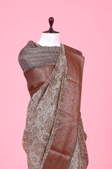 Brown Ajrakh Printed Chanderi Silk Saree