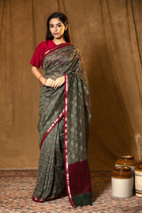 bottle green saree, chanderi saree, chanderi silk saree, chanderi silk