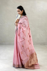 Pink Banarasi Chanderi Silk Saree with Antique Zari Meenakari Work