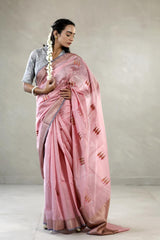 Pink Banarasi Chanderi Silk Saree with Antique Zari Meenakari Work