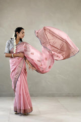 Pink Banarasi Chanderi Silk Saree with Antique Zari Meenakari Work