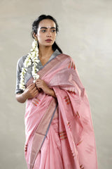 Pink Banarasi Chanderi Silk Saree with Antique Zari Meenakari Work