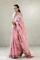 Pink Banarasi Chanderi Silk Saree with Antique Zari Meenakari Work