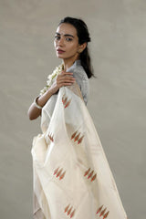 Cream Chanderi Banrasi Saree with Antique Zari and Meenakari Work