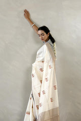 Cream Chanderi Banrasi Saree with Antique Zari and Meenakari Work