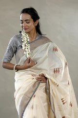 Cream Chanderi Banrasi Saree with Antique Zari and Meenakari Work