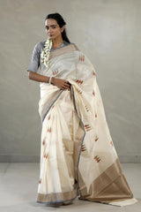saree, cream saree, chanderi saree, silk chanderi saree, chanderi cotton saree, daily wear saree, traditional saree, indian saree