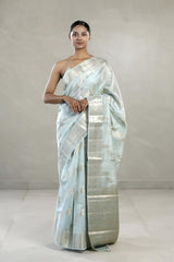 Powder blue saree, chanderi saree, chanderi silk saree, chanderi print