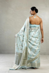 Powder Blue Chanderi Silk Saree with Gold Zari Floral Weave