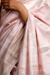 Baby Pink Chanderi Silk Saree with Gold Zari Floral Weave