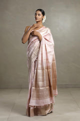 Baby Pink Chanderi Silk Saree with Gold Zari Floral Weave