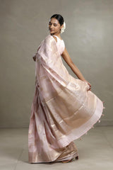 Baby Pink Chanderi Silk Saree with Gold Zari Floral Weave
