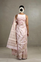 Baby Pink Chanderi Silk Saree with Gold Zari Floral Weave