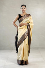 beige saree, chanderi saree, chanderi silk saree, chanderi print