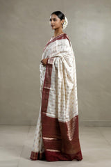 Snow White Banarasi Chanderi Silk Saree with Meenakari Motifs