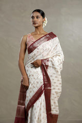 Snow White Banarasi Chanderi Silk Saree with Meenakari Motifs