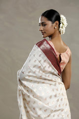 Snow White Banarasi Chanderi Silk Saree with Meenakari Motifs