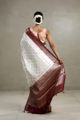 Snow White Banarasi Chanderi Silk Saree with Meenakari Motifs