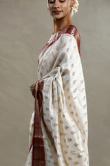 Snow White Banarasi Chanderi Silk Saree with Meenakari Motifs