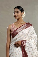 Snow White Banarasi Chanderi Silk Saree with Meenakari Motifs
