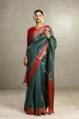 saree, green saree, chanderi saree, silk chanderi saree, chanderi cotton saree, daily wear saree, traditional saree, indian saree