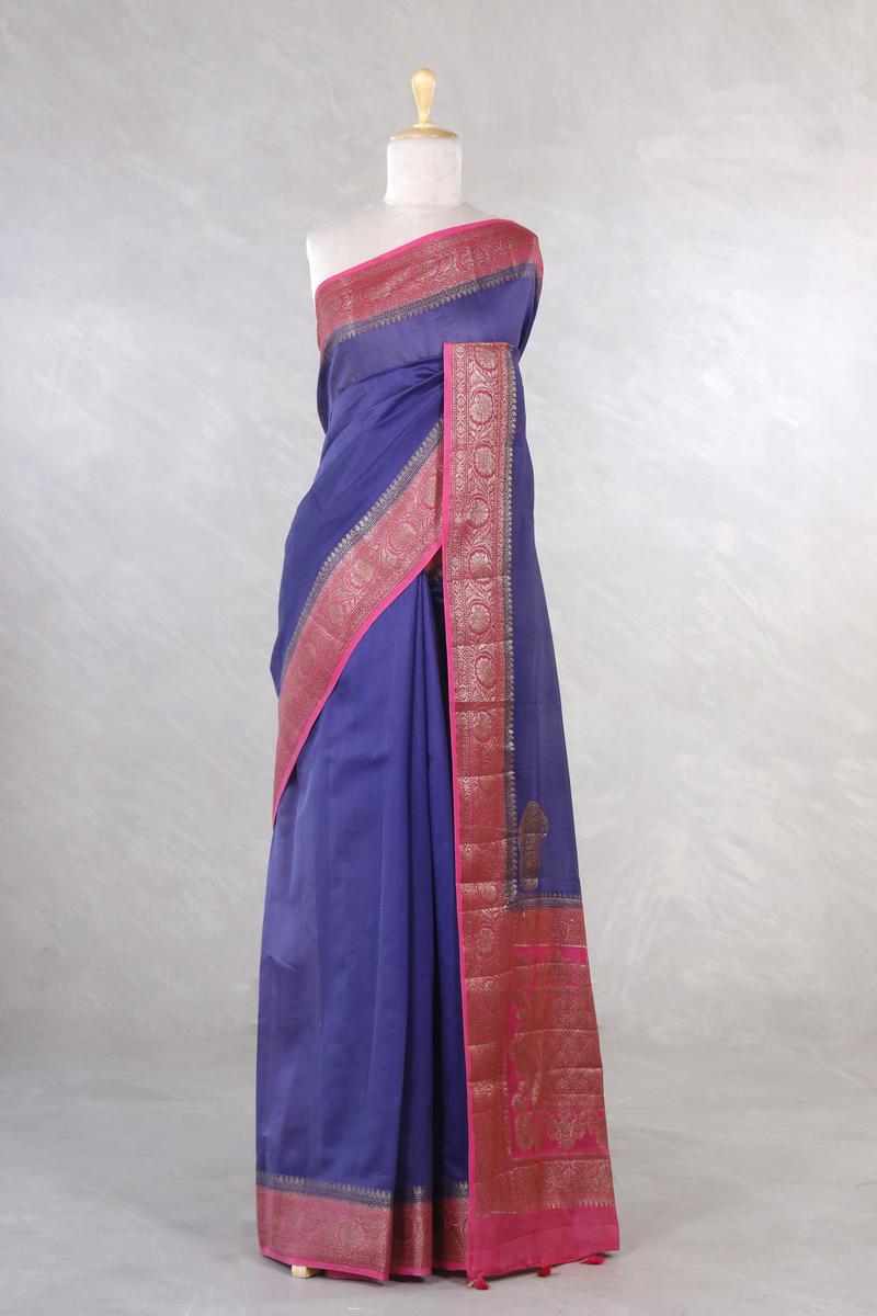 Pink Ethnic Motifs Chanderi Brocade Saree with Woven Border main image 0