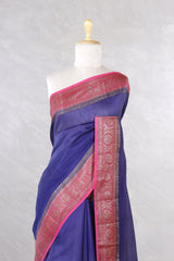 Purple And Pink Chanderi Silk Saree with Black Antique Zari Border