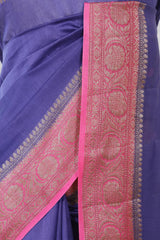 Purple And Pink Chanderi Silk Saree with Black Antique Zari Border